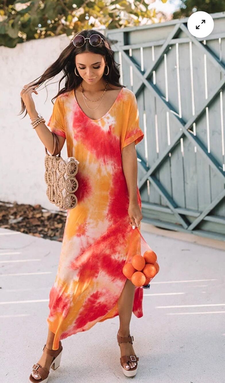 Impressions Beach Chic Tie Dye Maxi Dress Size Small